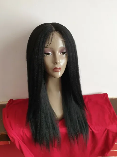 20" Lace Front Middle Part Wig Synthetic Hair Kinky Yaki Straight Black Heat Res