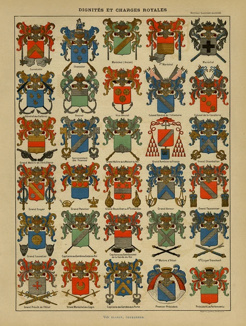 Antique Print-ROYAL COAT OF ARMS-HERALDRY-Larousse-1897