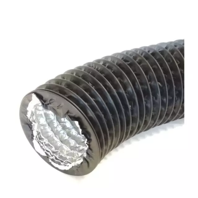 Black Multi-Layered Flexible Duct Hose 125mm / 3m PVC Wire Reinforced Vent Pipe