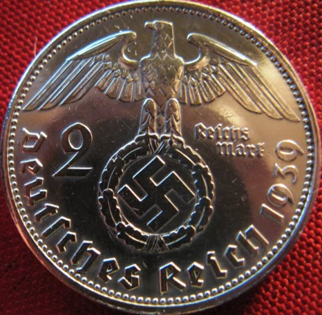 German 2 Reichsmark 1939 Year-Beginning of World War II-SILVER Coin Third Reich