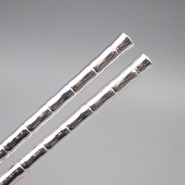 Palillos de plata fina S999 mango de bambú oriental 8,26 pulgadas para la salud