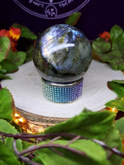 Beautiful High Quality Labradorite Crystal Sphere 6cm 322g + Stand Rainbow