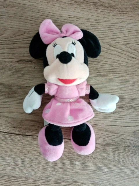 Doudou Peluche Minnie Robe Rose A Pois argenté brillant  Disney Nicotoy 22 cm