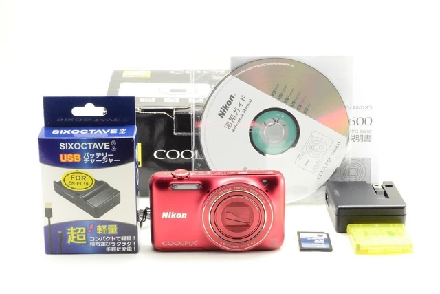 Nikon COOLPIX S6600 Red Compact Camera Battery Charger Set 16.0MP 12x Zoom JP