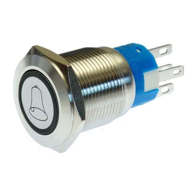 CHRISCK Design LED Taster 12V – Vandalismusgeschützt, IP67, Edelstahl, Grüne Ringbeleuchtung, 19 Mm