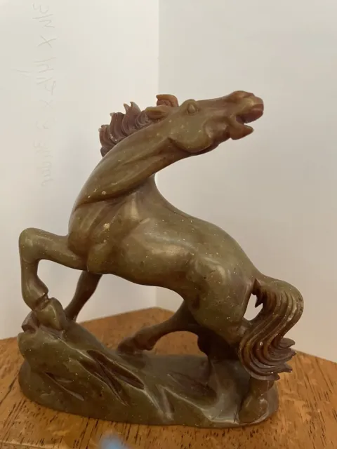 Vintage Chinese Soapstone Hand Carved Horse Sculpture China Signed "K"