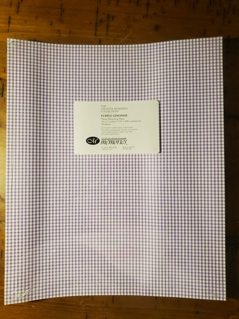 Papel de montaje fotográfico púrpura Gingham 10x12 10 hojas recuerdos creativos