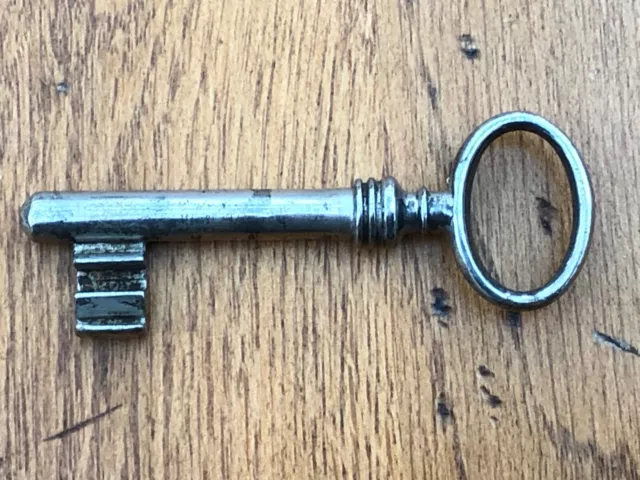 late victorian or edwardian shiny steel key - ( 3" )