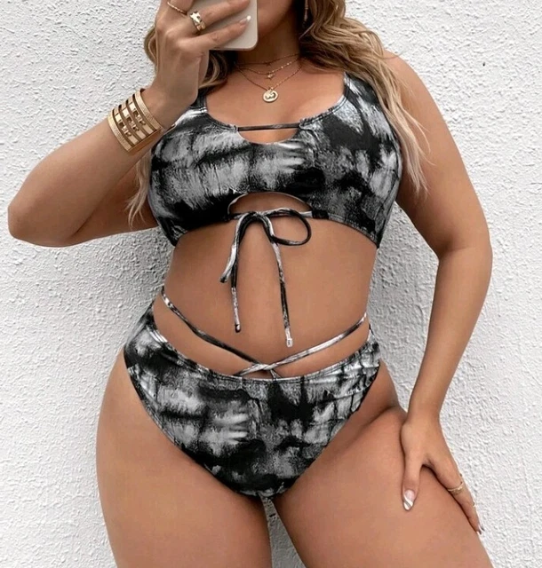 Womens Size 24 UK Tie Dye Cutout Swimming Costume Bikini Swimsuit Swimwear 4XL
