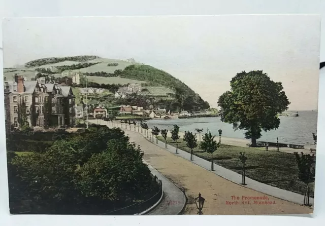 Early Colour View of Promenade North Hill Minehead Antique Friths Postcard c1910