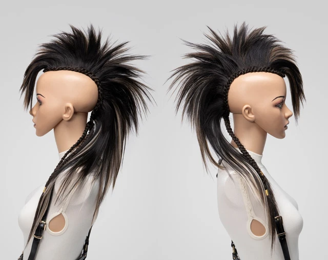 Brown & Blonde Synthetic Mohawk Head Piece, Glued or Clip In, Mens Wig, Unisex