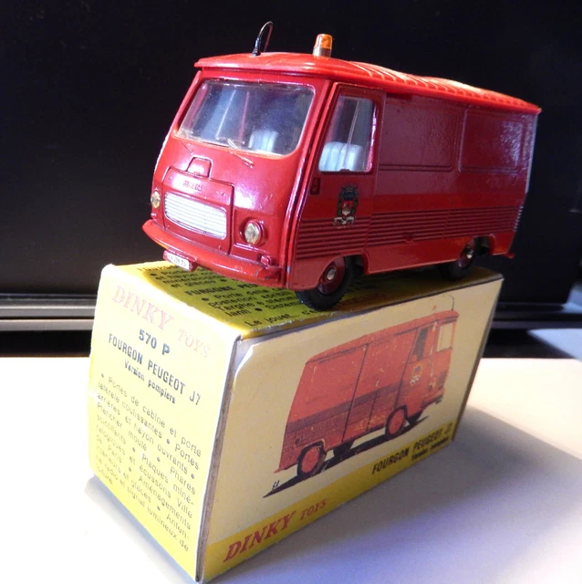 Dinky Toys 570P Peugeot J7 Pompiers – Fourgon Rouge 1:43, édition Avec Certificat