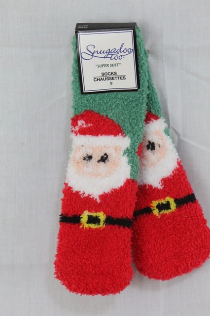 Kids' Christmas Socks One Size Santa Green/Red SNUGADOO TOO NWT