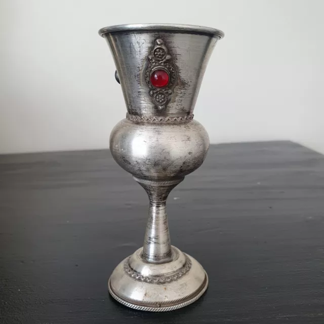 Kiddusch Becher Cup .925 Silber mit 3 natürliche Cabochon Steine. 13 x 5,5 cm