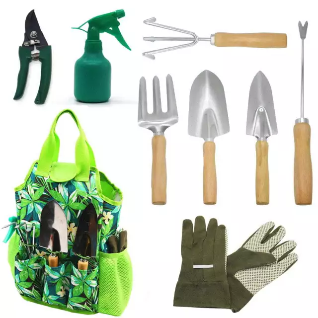 Juego de Herramientas de Jardín 9 piezas con Guantes y Bolsa, Kit de Jardinería