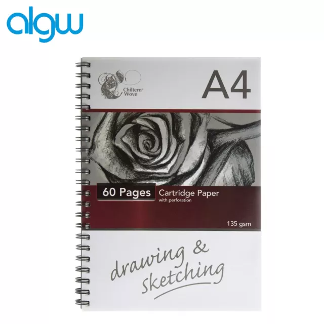 Sketch Book Artist Drawing Pad Spiral White Cartridge Paper A4 -60 Pages 135gsm