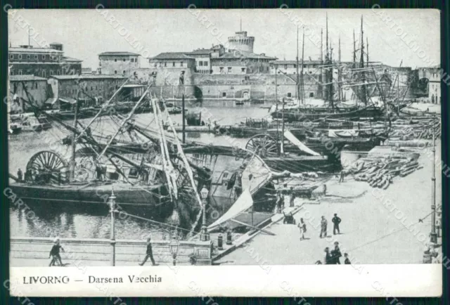 Livorno Città Darsena Vecchia Barche PIEGA cartolina RB8485