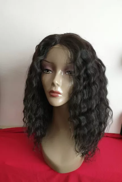 16" Lace Front Wig Deep Wave Curls Curly Synthetic Hair Middle Parting Black 1B