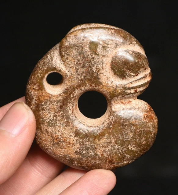 2.2" Old Chinese Hongshan Culture Jade Carving Yu Pig Dragon Statue Pendant