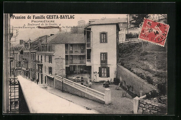 CPA Lourdes, Pension de Famille Gesta-Baylac, Boulevard de la Grotte, 4 1914