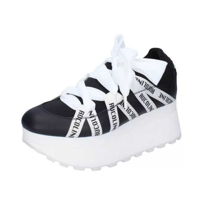 Chaussures Femme RUCOLINE 35 Ue à Enfiler Noir Tissu Blanc Cuir BG11-35