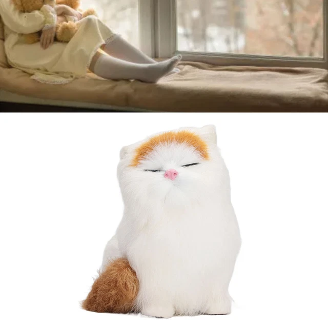 (Eyes Closed) Synthetic Fur Cat Statue Funny Exquisite Cute Simulated