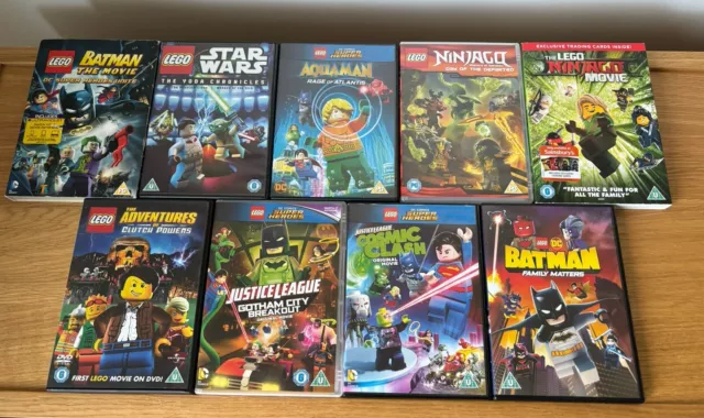 9x Lego Dvd Bundle Inc. Batman Movie Star Wars & Ninjago Movie Plus DC Comics