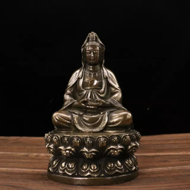 Collectable Chinese  Copper Hand Carved Guanyin Bodhisattva exquisite Statue