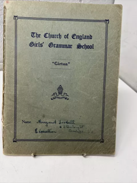 VINTAGE EXERCISE BOOK CHURCH OF ENGLAND GIRTON GIRLS GRAMMAR 1940s TEACHERS NOTE