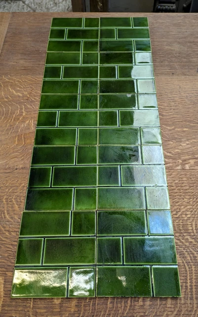 SET OF 10 RECLAIMED GREEN BRICK STYLE ANTIQUE FIRE TILES Ref M1829