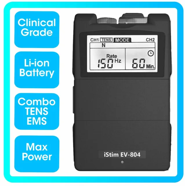 TENS EMS Machine iStim EV-804 Professional Pain Relief Massager + 12 TENS Pads