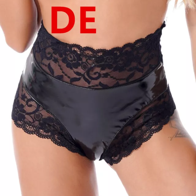 DE Damen Hotpants Wetlook Leder Shorts String Höschen Panty Erotik Reizwäsche