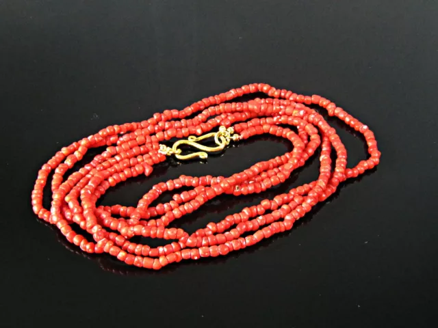 Antike, dreifache rote Korallenkette, echte Koralle, genuine red coral, 珊瑚 项链