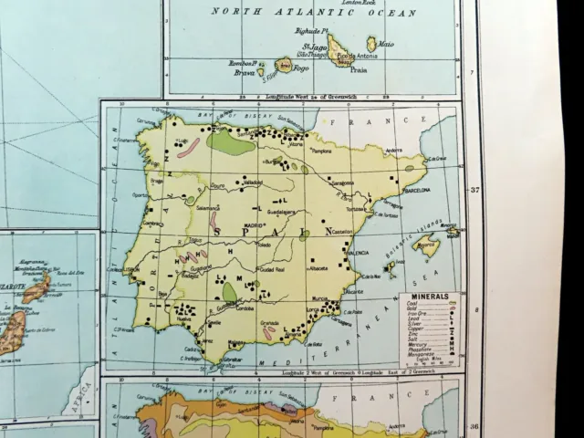 Map of Spain Ibiza Cape Verde Murcia Cartagena Lorca Post WW1 Antique Large 1919 3