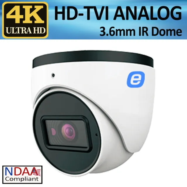 4K Ultra HD 8MP HD-TVI Analog IR Dome Camera 3.6mm Fixed Lens IP67