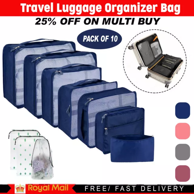 10Pcs Packing Cubes Luggage Storage Organiser Compression Suitcase Travel Bag UK