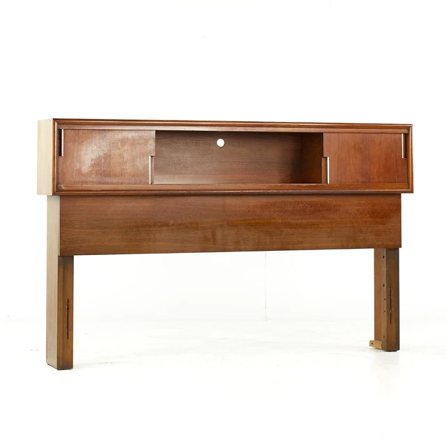 Cavalier Furniture Mid Century Walnut and Brass Queen Storage Headboard