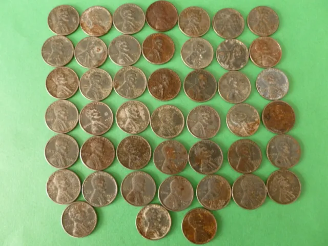 1943 D STEEL LINCOLN WHEAT CENT CIRCULATED PENNY LOT of 45 Coins