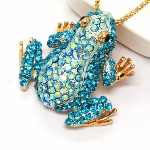 New Betsey Johnson Blue Rhinestone Cute Frog Crystal Pendant Women Necklace