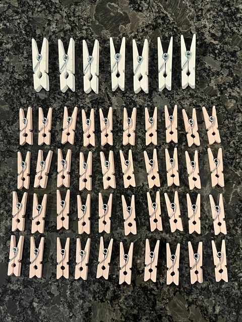 Lote de 40 mini alfileres de ropa rosa claro y blanco, de madera de 1"" y 1,5", ideales para artesanías