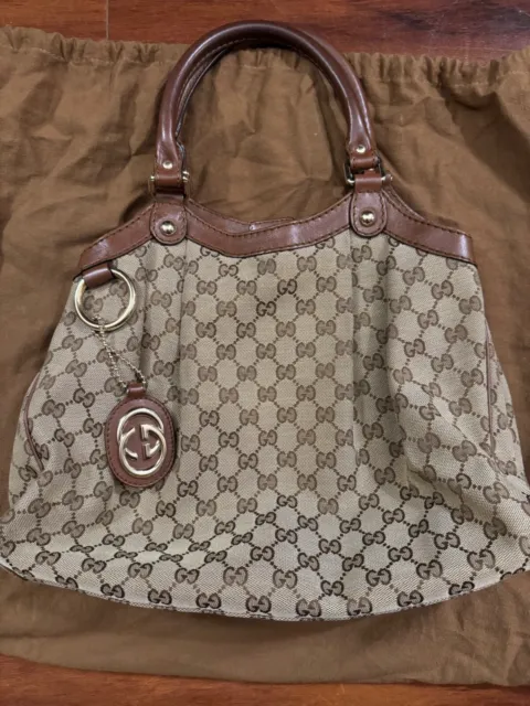 Authentic GUCCI Sukey Shoulder Tote Bag GG Canvas Leather