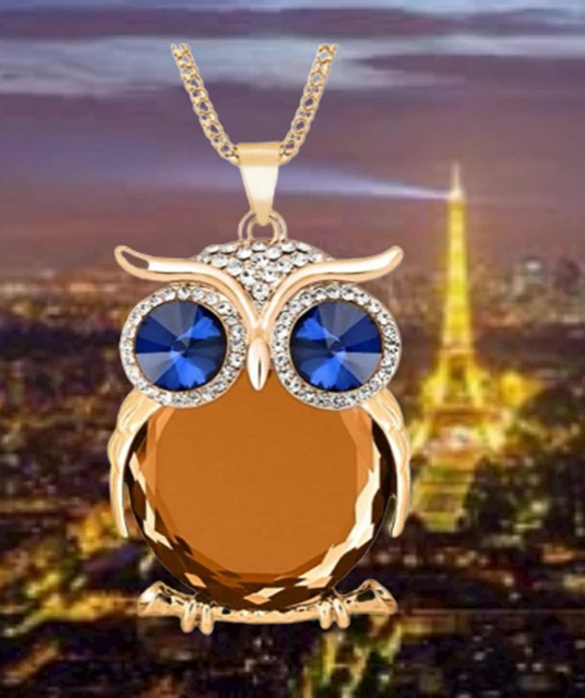 Collier Pendentif Chouette En Cristaux Autrichiens - Couleur Blanc/Argent - Neuf Avec Boîte