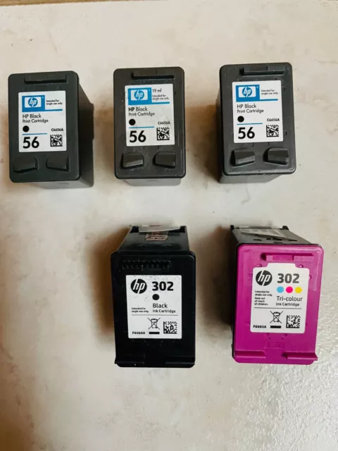 5 LEERE original HP Druckerpatronen  302 Tricolor + black und  HP 56  black