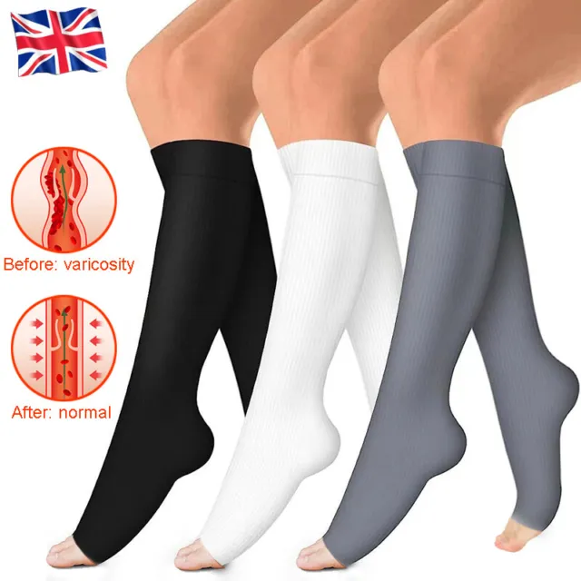 Medical Compression Socks Support Varicose Veins Open Toe 18-21mmHg Women Men