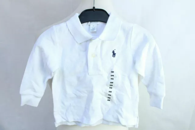 Ralph Lauren Baby Jungen Layette Polo langarm Shirt Weiß 9 Monate Gr.70-74cm Neu