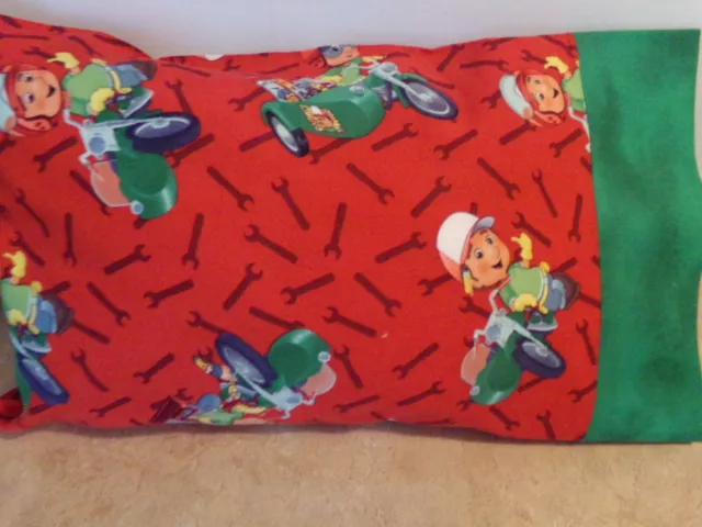 Travel-My Pillow-Toddler Size Pillowcase Tricyle Toss/ Green Cuff 12" X 18"