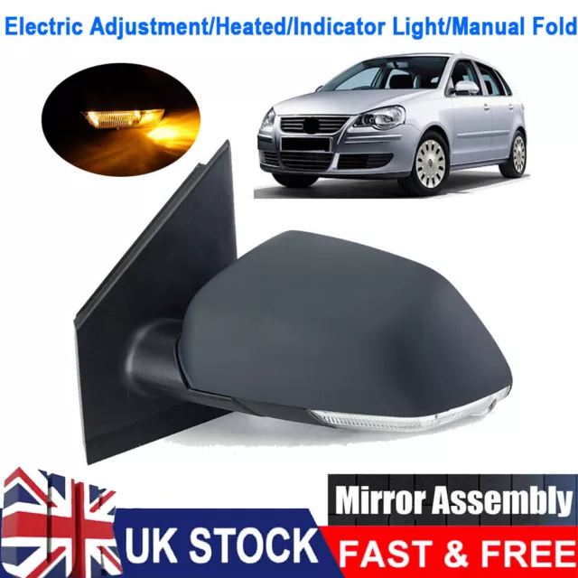 For VW Polo Mk4 9N 2005-2010 Black Electric Door Wing Mirror Left Passenger Side