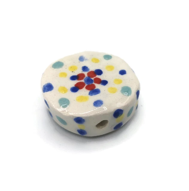 1Pc Large Clay Beads For Jewelry Making or Macrame, Coin Beads Handmade Ceramic