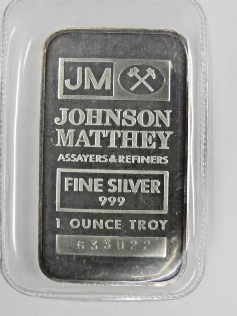 1 oz JM Silver Bar Johnson Matthey 7 Full Logos 999 Fine Ag  Serial # 633022