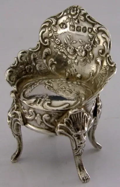 English Import Sterling Silver Miniature Dolls House Toy Chair 1900 Antique